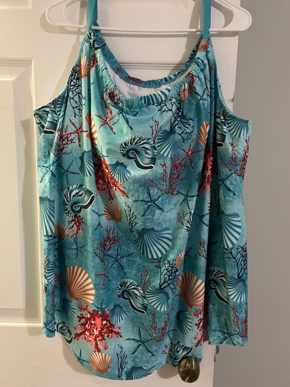 Source Unknown Turquoise Seashell & Coral Print Swim Camisole